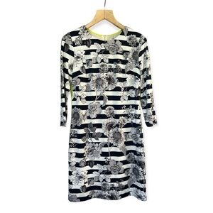 Eliza J Navy & White Floral Stripe 3/4 Sleeve Sheath Dress, Size 8
